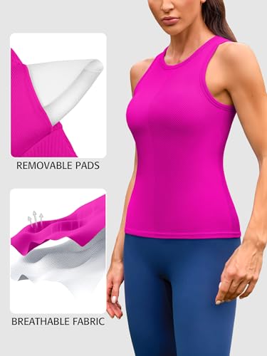 ATTRACO Workout Tank Tops for Women Seamless Full Length Gym Tops Athletic Yoga Top Built in Bra