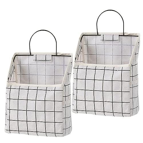 2 Pcs Wall-Hanging Storage Bags, Desktop Organizer Basket Cotton Linen Hanging Storage Basket for Kitchen,Bderoom,Living Room