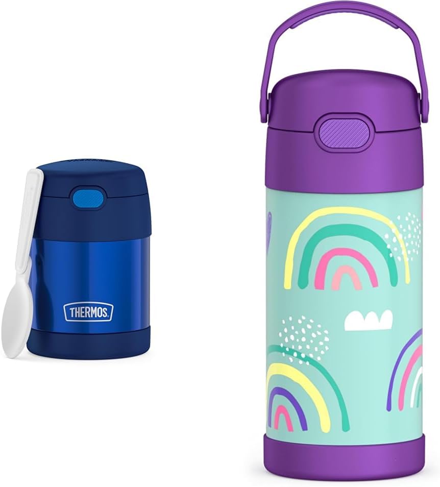 THERMOS FUNTAINER 10oz Food Jar and 12oz Water Bottle with Straw - Insulated Stainless Steel, Kid-Friendly Containers