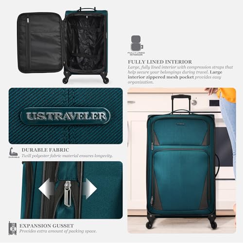 U.S. Traveler Aviron Bay Expandable Softside Spinner Wheels, Teal, 2 Piece Luggage