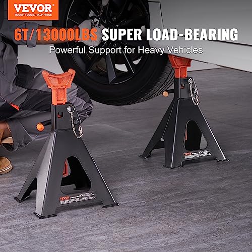 VEVOR Jack Stands, 6 Ton (13,000 lbs) Capacity Car Jack Stands Double Locking, 14.2-23 inch Adjustable Height, for Lifting SUV, Pickup Truck, Car and UTV/ATV, Red, 1 Pair