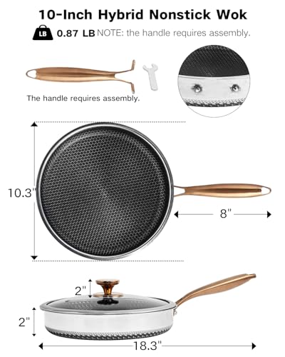 Frying Pans Nonstick, 12 inch Hybrid Non Stick Frying Pan with Lid, Stainless Steel Non Toxic PFOA Free Scratch-resistant Coating Skillets, Dishwasher & Oven Safe Induction Compatible Cookware