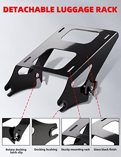 Amazicha Detachable Two 2 Up Tour Pack Pak Luggage Rack Mounting Rack Black Compatible for Harley Davidson Touring Street Glide/Electra Glide/Road Glide/Road King 2014-2024
