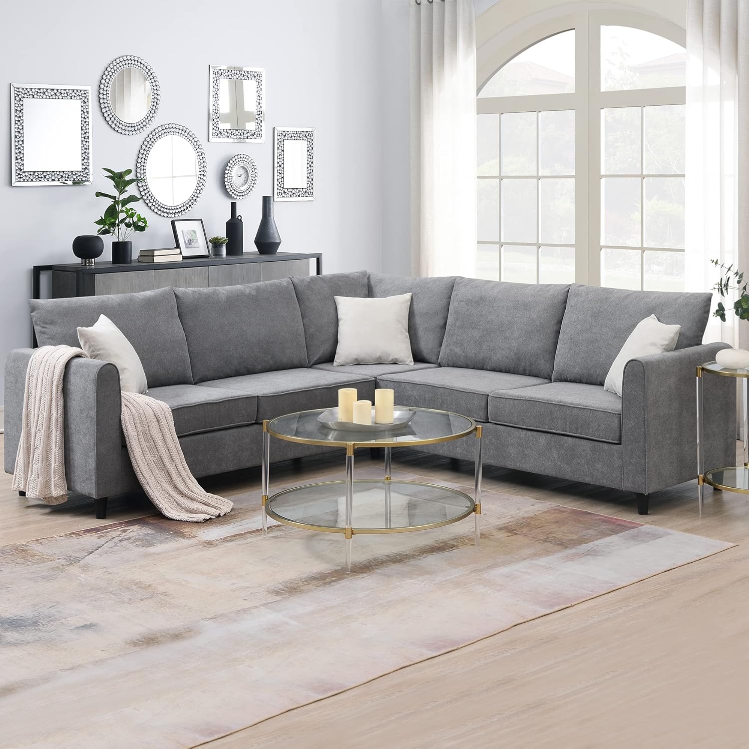 Ucloveria Sectional Sofa Couch, Modern Upholstered Living Room Sectional Sofa, 91