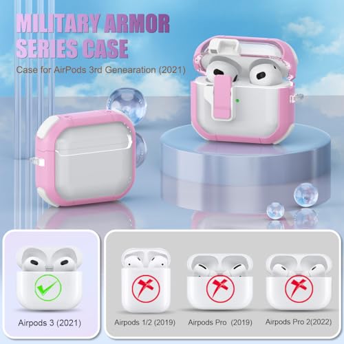 Clear Case for AirPods 3 Gen Case with Lock, Automatic Snap Switch Secure Lock Cover for Airpod 3rd Generation Case Cover for Women, Shockproof Airpods 3 Case with Fashion Candy Keychain,White