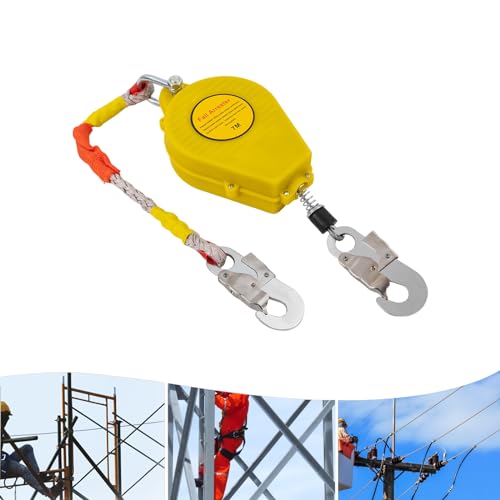 23ft Self Retracting Lifeline 330lbs Fall Arrester Fall Protection Dual Swivels Alloy Steel Hook Flame Retardant Steel Wire Rope, Green