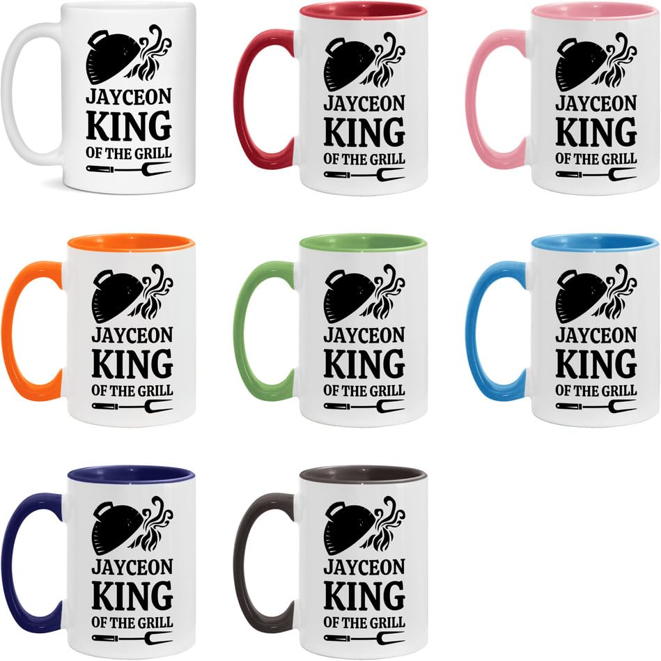 JAYCEON KING OF THE GRILL Mug, JAYCEON Mug, Bbq Master Mug, White/Pink 15oz Mug
