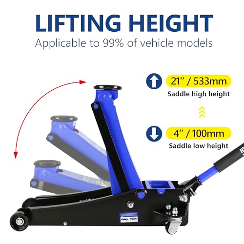 3 Ton Floor Jack, Hydraulic Low Profile Quick Rise Floor Jack with Dual Pump Pistons, Heavy Duty Steel Service Jack Hydraulic Car Jack, 6000 lbs Capacity, Lifting Range 3.3