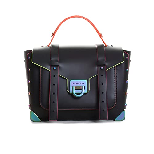 Michael Kors Manhattan Medium Contrast-Trim Leather Satchel