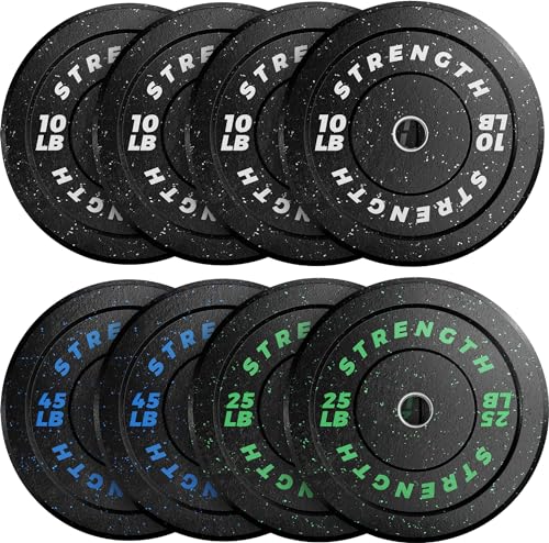 GIKPAL Bumper Plates, Olympic Weight Plates Set 2-inch Rubber Weights for Barbell, 10lbs-55lbs