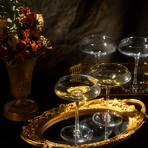 Crystal Martini, Cocktail, Champagne Coupe Glasses Set of 2 with Silver Spoon | 10oz | Crystal Luxury, Premium Hand-Blown | Classic Cocktail & Glass Coupes For Manhattan, Cosmopolitan Sidecar, Goblets