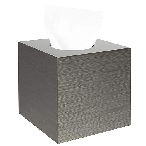 Luxspire Resin Paper Tissue Box Cover Holder, Square Facial Tissue Case, Pumping paper Roll Toilet Paper Holder Napkin Dispenser for Office Bedroom Car Bathroom Vanity Accessories Decor - Silver Gray