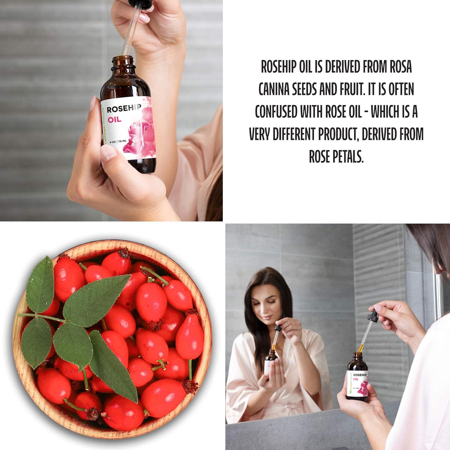 Premium Nature Rosehip Oil For Face Oil for Women, Rosehip Seed Oil Pure Cold Pressed Unrefined Oil For Hair and Nails Skin Care Moisturizer, Rose Hips Face Oils and Serums 4oz