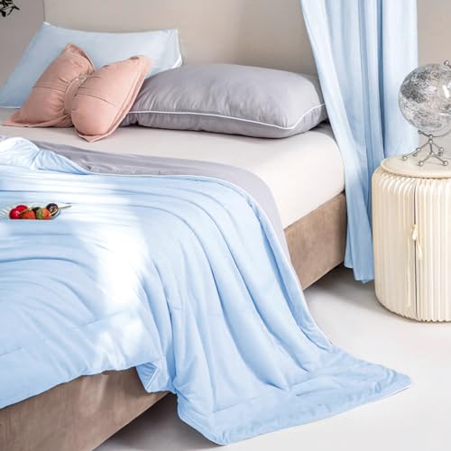 TANOFAR Cooling Comforter King Size, Cooling Blankets for Hot Sleepers & Night Sweats, Q-Max 0.45, Double-Sided Cold Tech Fabric Quickly Cool Down, Silk Smooth Lightweight Summer Cool Comforter, Blue