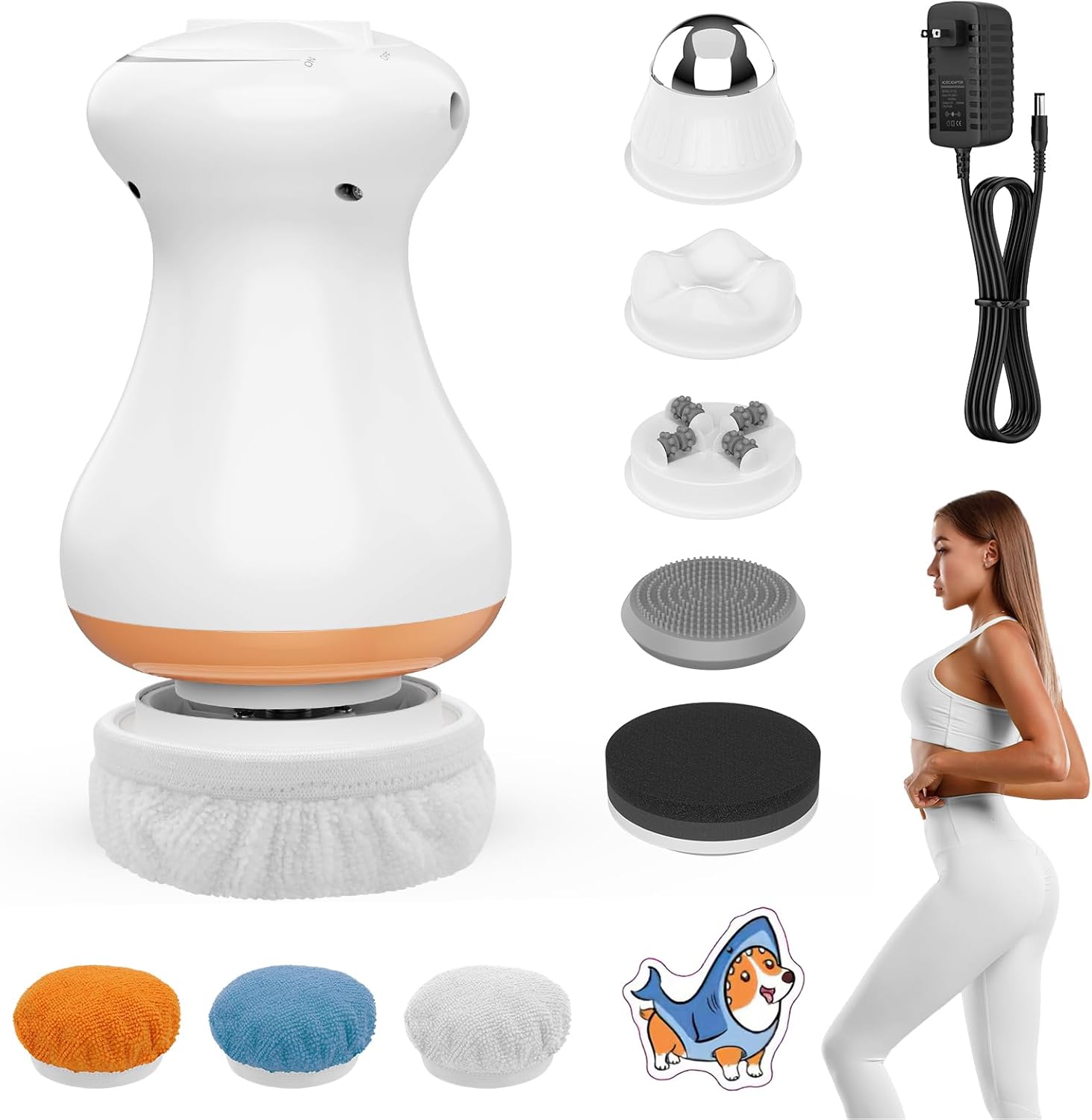 Cellulite Massager V5.6 with 5 Massage Heads and 3 Skin Friendly Washable Pads, Hand-held Beauty Sculpt Massager for Waist—Platinum Silver