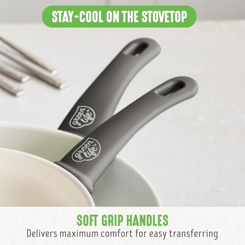 GreenLife Soft Grip 8” Frypan and Spatula Healthy Ceramic Nonstick Breakfast Cookware Set, PFAS-Free, Easy to Clean, Dishwasher Safe, Oven Safe, Stay-Cool Handles, Pink