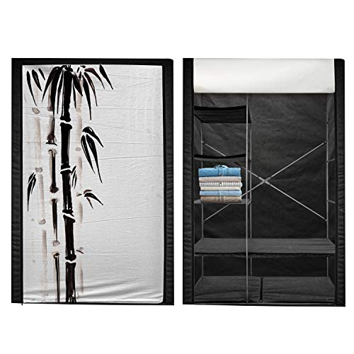 Ambesonne Asian Themed Portable Fabric Wardrobe, Folkloric Pattern in Traditional Chinese Watercolor Painting Style Art, Clothing Organizer and Storage Closet with Shelves, 33.5