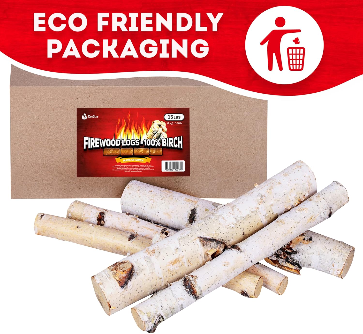 Zorestar 100% Natural Birchwood Fireplace Logs - 8-10 Logs, 14-inch Length - Eco-Friendly Indoor/Outdoor Firewood - Low Smoke, Spark-Resistant, Seasoned Kindling - Enhances Flavor for Gourmet Dishes