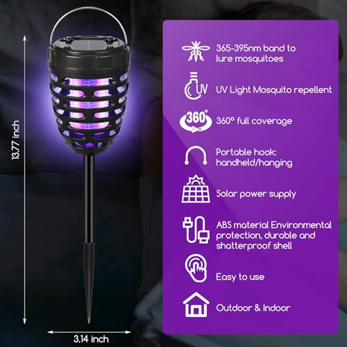 2024 Upgraded Solar Bug Zapper Outdoor Waterproof Mosquito Zapper Outdoor Mosquito Trap Bug Lights Mosquito Repellent for Outdoor Use Patio Garden Pathway(2 Pack)