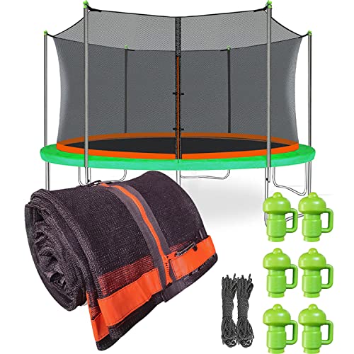 Trampoline Net Replacement with 6 Pole Caps, 12 ft 14 ft 15 ft Trampoline Net Round Safety Trampoline Net UV-Resistant Weather-Resistant Breathable Durable Net(Not Include Poles)