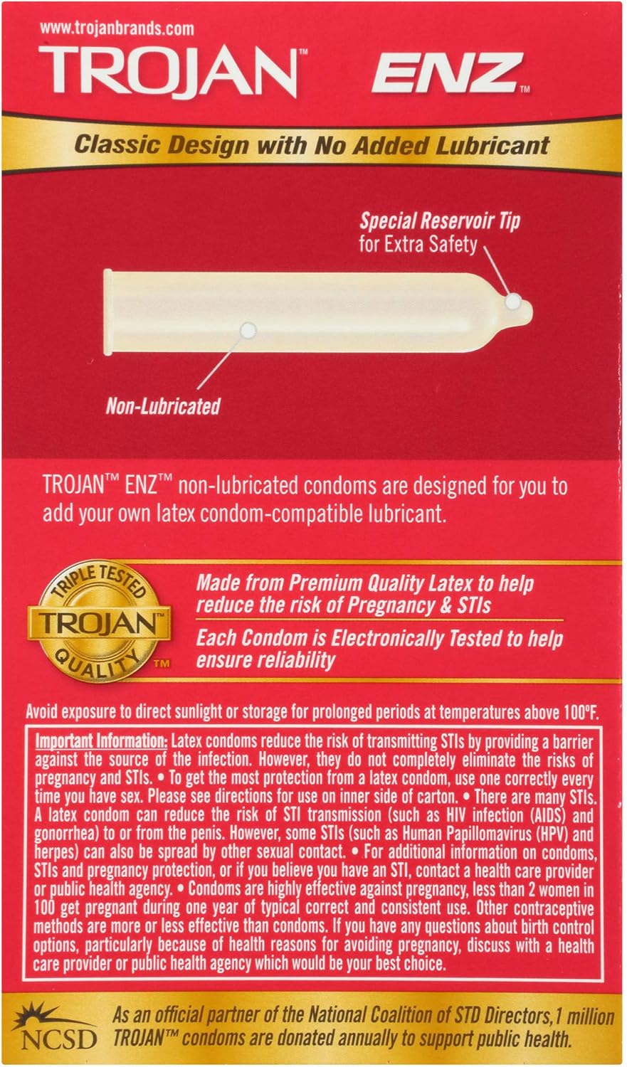 Trojan ENZ Natural Latex Non-Lubricated Condoms - 12 Count