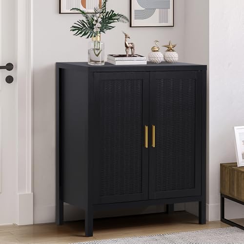 Walnut Sideboard Cabinet, Rattan Sideboard Buffet Cabinet with Storage 2 Doors and 2 Shelves, Kitchen Sideboard Cabinet/Dining Room Credenza, for Entryway Shoe/Hallway, Living Room Under TV