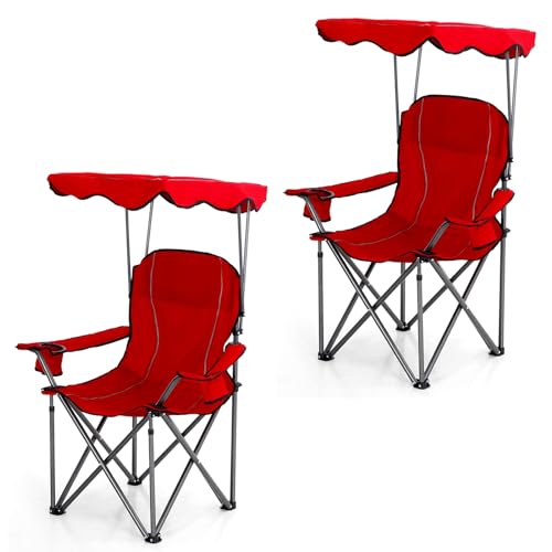 Camp Chair with with Retractable UPF 50+ Shade Canopy, Portable Camping Lounge Chair Lawn Chairs for Hiking Travel Beach Fishing