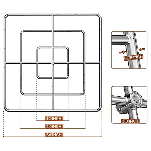 onlyfire 30 Inch Square Fire Pit Burner Ring for Natural Gas & Propane Fire Pit and Fireplace, 304 Stainless Steel DIY Firepit Burner for Both Indoor and Outdoor, BTU 435,000 Max