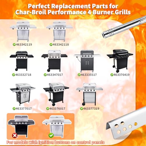 Hisencn Grill Replacement Parts for Charbroil Performance 5 Burner 463347519, 463347518, 463347017, 463673017, 463376018P2 Liquid Propane, Grill Burner, Heat Plate Tent Shield, Carryover Tube