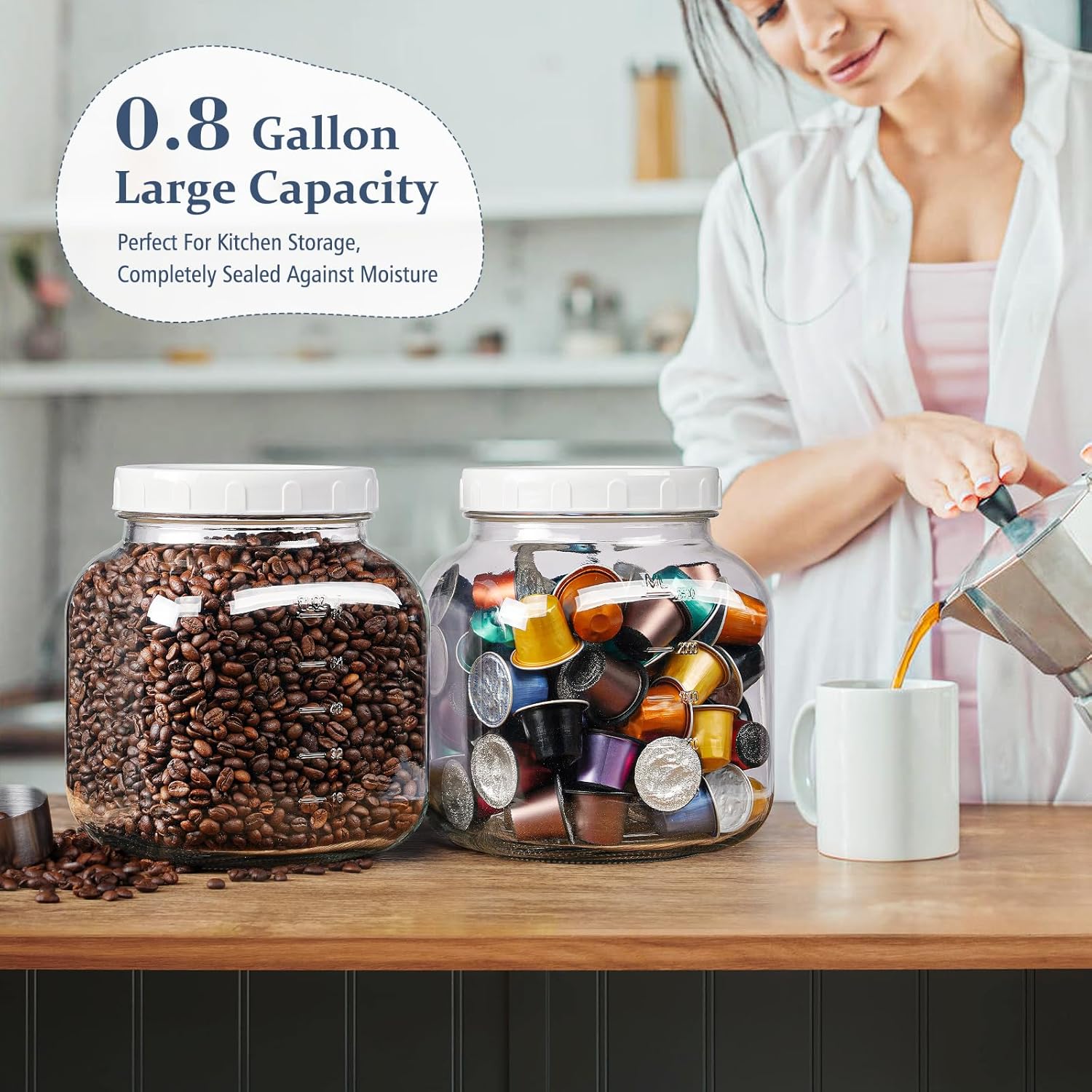 2 Pack Glass Jars With Airtight Lid, 102 Oz Wide Mouth Glass Food Storage Containers, Clear 0.8 Gallon Mason Jars With 2 Scale Marks, Glass Canning Jars For Pickling, Rice, Sugar, Flour, Pasta