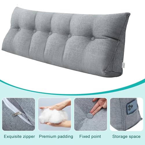 Triangular Wedge Cushion Headboard Reading Pillow Removable Headboard Low Corner Cushion,Bed Bedroom Positioning Support，Support for Bedroom Sofa Bed(60 x 50 x 20 cm,White Brown)