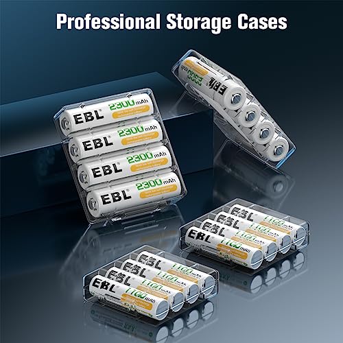 EBL Battery Charger with AA AAA Batteries - 8Bay Battery Charger and 4pcs AA Rechargeable Batteries 2800mAh & 4pcs AAA Battery NiMh Battery
