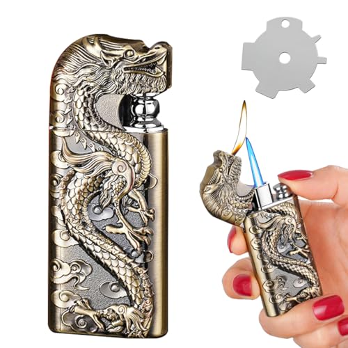 Magic Dual Flame Dragon Lighter, Dragon Dual Fire Lighter, Creative Windproof Cool Torch Lighter, Cool Dual Jet Flame Butane Lighter, Refillable Butane Lighter for Outdoor Indoor (Matte Black)