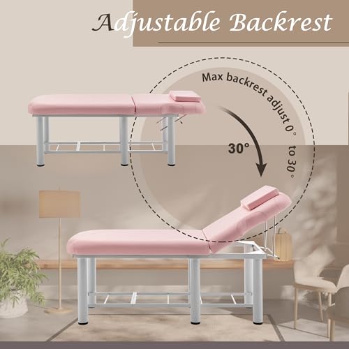 Professional Massage Bed 73 Inch, Treatment Table Salon Bed with Removable Headrest, Faux Leather Stationary Physical Therapy Table, Spa Facial Bed with Adjustable Backrest, Steel Frame, Black