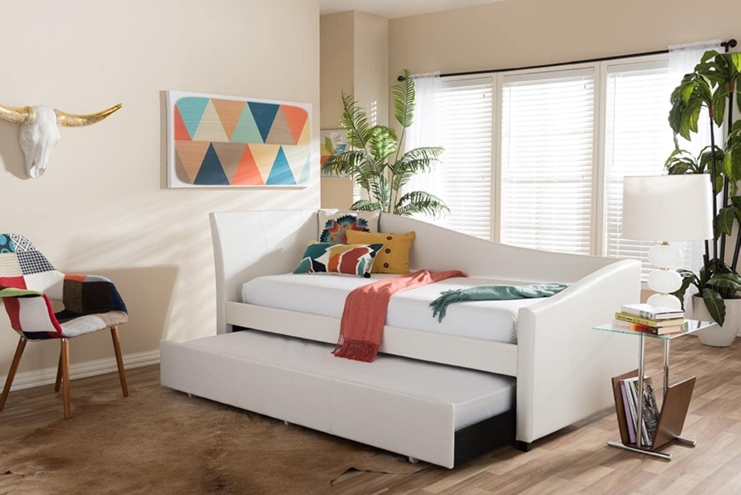 Baxton Studio Vera Faux Leather Twin Daybed with Trundle in White