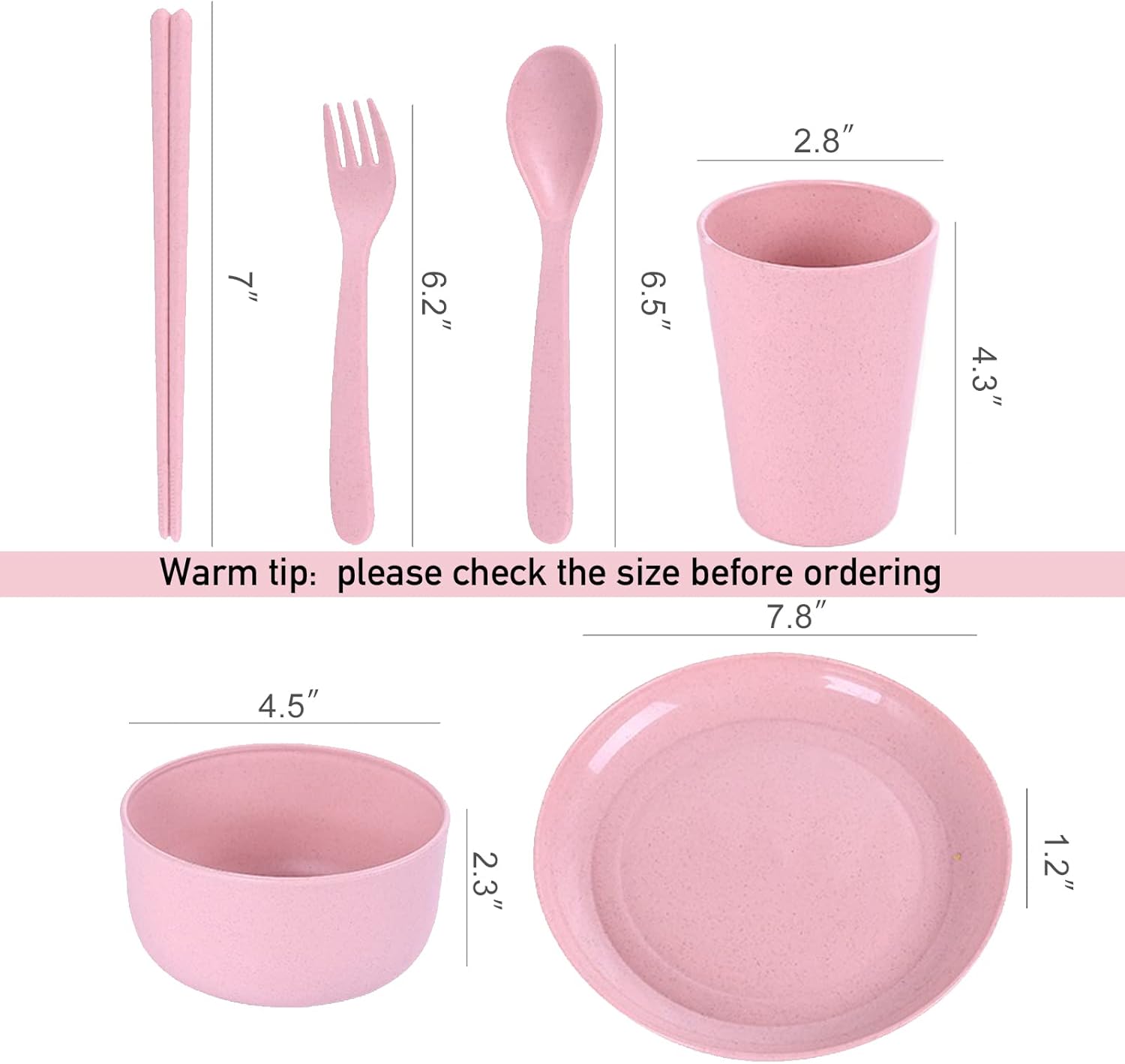 DeeCoo Wheat Straw Dinnerware Sets of 4 (24pcs), Unbreakable and Lightweight Serving Bowls, Cups, Plates, Chopsticks, Forks, Spoons Set, Microwave & Dishwasher Safe Dish Bowl for Kids or Picnics