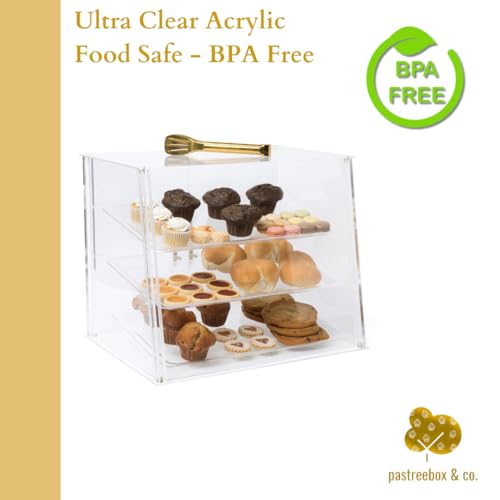 PASTREEBOX & CO.™ Acrylic Pastry Display Case Countertop with Serving Tong | Commercial Donut Bakery Display Case with Removable Lid and Tray | Dessert Display Case - 21