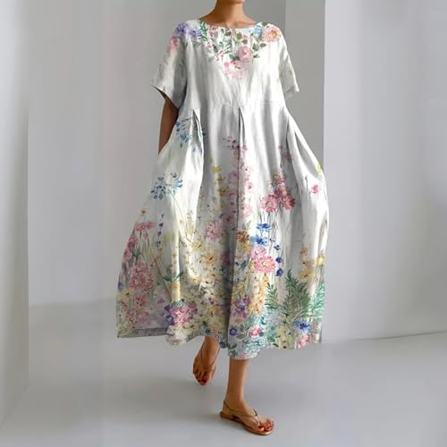 Womens Boho Floral Maxi Dresses Summer Casual Loose Flowy Oversized Baggy Long Dress Pockets Beach Vacation Hawaiian