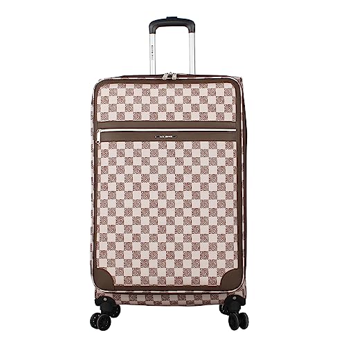 steve madden Designer Luggage - Checked Large 28 Inch Softside Suitcase - Expandable for Extra Packing Capacity - Lightweight Bag with Rolling Spinner Wheels (Noble Black/Grey, 28in)