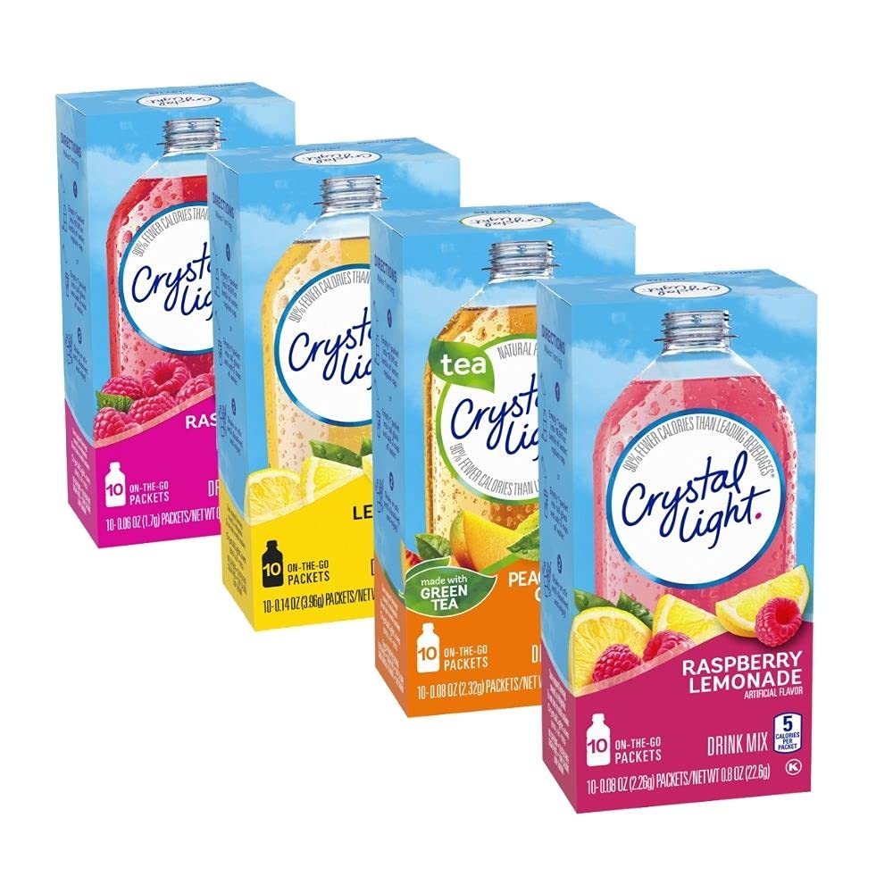 Crystal Light 4 Favorite Flavors Sugar-Free On-The-Go Drink Mix Variety Pack, 10 Count Each (Pack of 4