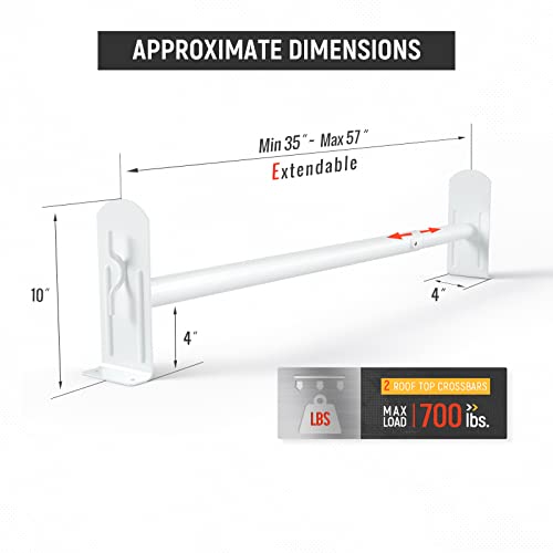 AA-Racks Model DX36 Universal Pickup Truck Cap & Topper 2 Bar Ladder Roof Van Rack System Adjustable Steel Cross Bars - Matte White