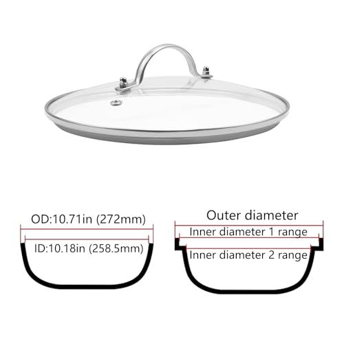 Antrader Tempered Glass Lid,9.5Inch Cookware Glass Replacement Lid For Any Skillet/Frying Pan/Pot (Interior Diameter: 9.39inch, Exterior Diameter: 9.92inch)