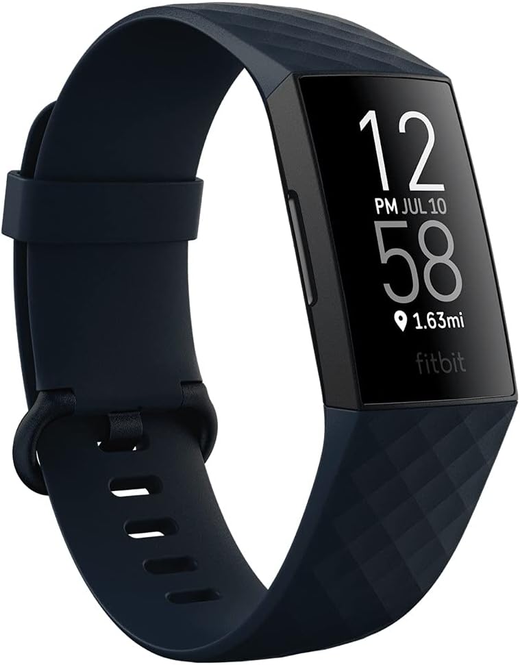 Fitbit Charge 4 Advanced Fitness Tracker W/Built-in GPS, Pay, 24/7 Heart Rate Tracking, Sleep score, 7 Days Battery - US Model (Black & Blue S/L Bands Included) Storm Blue