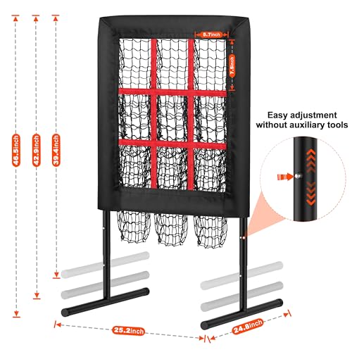 9 Hole Pitching Net Pitching Target Pitchers Net Baseball Trainer with Actual Strike Zone and Pitch Training Ball to Practice Baseball and Softball