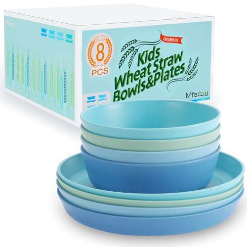 Mfacoy Wheat Straw Kids Plates and Bowls Set, Unbreakable Kids Dinnerware Set - 4 Pcs 7.75