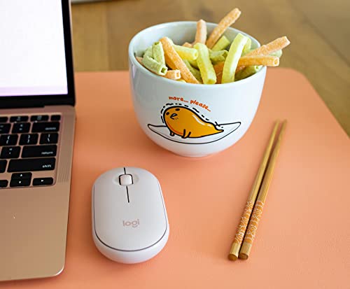 Silver Buffalo Sanrio Gudetama Lazy Egg Nissin Top Ramen Ceramic Ramen Noodle Rice Bowl with Chopsticks, Microwave Safe, 20 Ounces