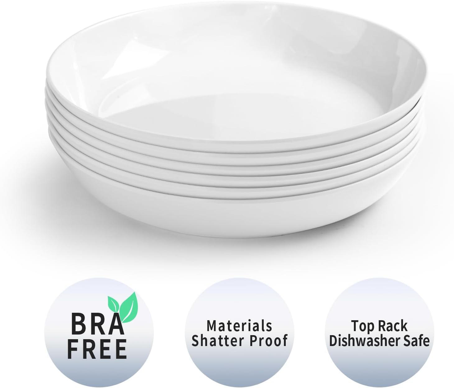 Melamine salad Bowls Set - 46 oz/10 inch 100% Melamine Soup/Salad Bowls | set of 6, White， BPA Free,snack