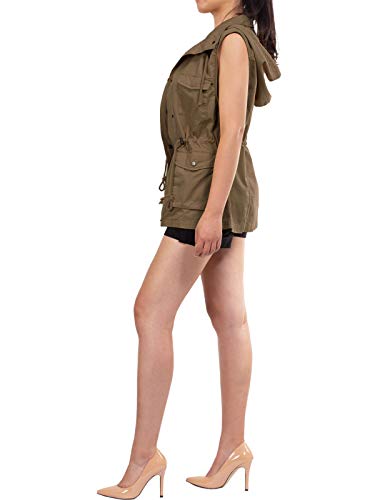 MixMatchy Women's Drawstring Lightweight Loose Fit Sleeveless Safari Vest Utility Jacket