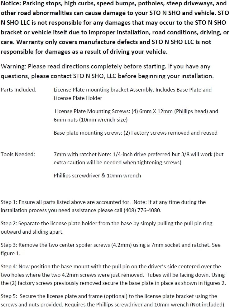 STO N SHO Front License Plate Bracket Compatible with 2024 Ford Mustang WITHOUT performance pack/Dark Horse without handling package and WITHOUT 401a equipment group CO-PILOT360 assist + (SNS372)
