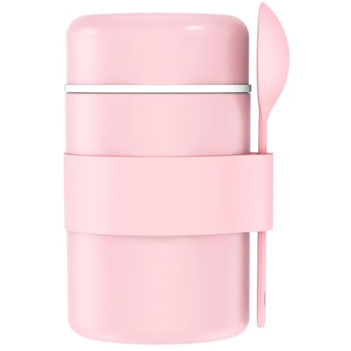 16oz Thermo for Hot Food, Stainless Steel Insulated Food Jar Soup Thermo with Spoon, Leakproof Insulated Lunch Food Container For School, Keep Hot for 12 Hours (Pink)